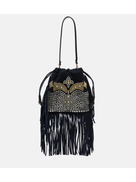 Geantă de mână Etro din piele de căprioară cu tepi albastru