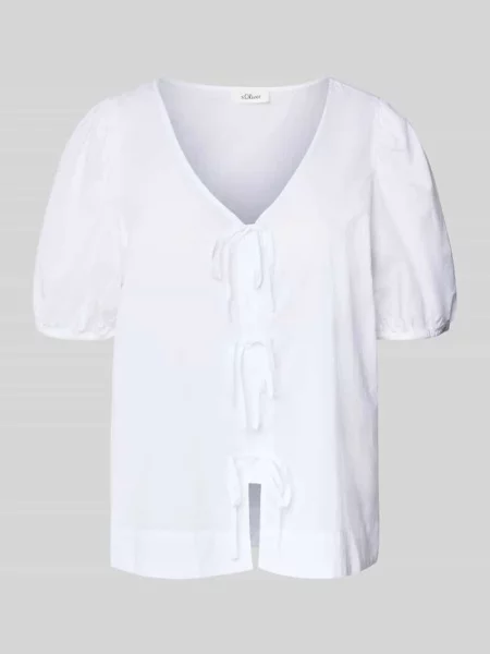 Bluzka o kroju regular fit z dekoltem w serek S.oliver Red Label biała