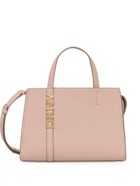 Geantă shopper Dkny din piele cu autograf roz