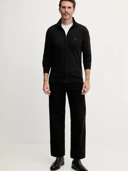 TOMMY HILFIGER Pletena jopa Flag Embroidery Zip-thru' črna