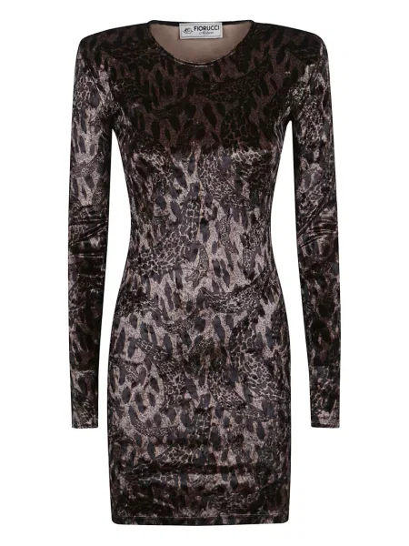 Rochie Fiorucci de catifea cu imagine cu model leopard maro