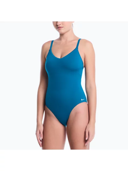 Costum de baie întregi Nike cu decolteu în V verde
