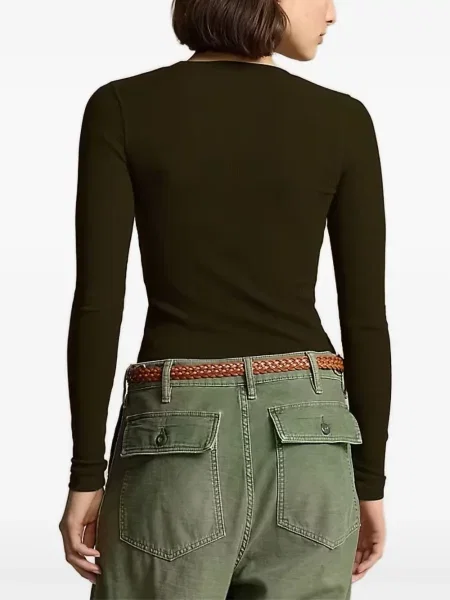 Lanena polo majica Polo Ralph Lauren karirana zelena