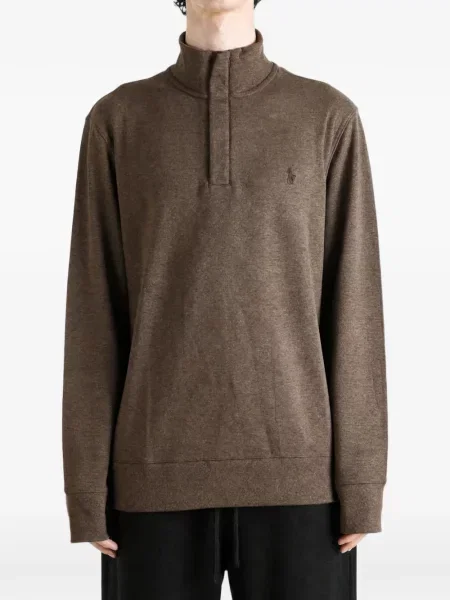 Sweter Polo Ralph Lauren w kratę tweedowy z kołnierzem brązowy