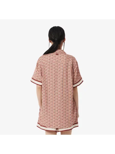 Lacoste Oversizowa Koszula Z Nadrukiem W Postaci Monogramu beżowa
