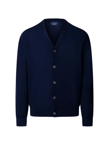 Cardigan Hackett London de lână cu decolteu în V albastru