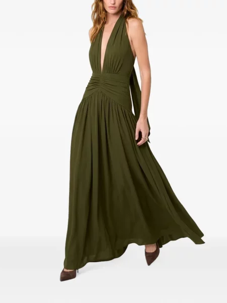 Rochie maxi Nicholas cu volane cu gât halter verde