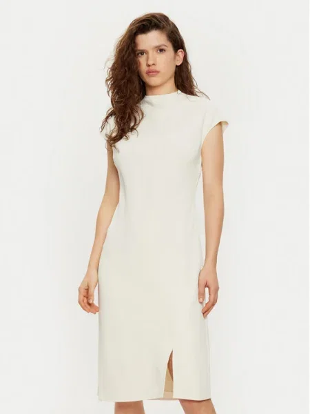 Calvin Klein Rochie de zi Heavy Crepe Ss Bodycon Dress alb