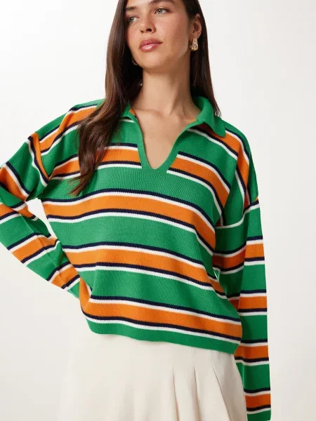 Happiness İstanbul Pulover verde / portocaliu / negru alb