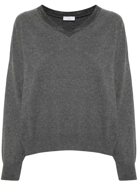 Pulover Brunello Cucinelli din cașmir gri