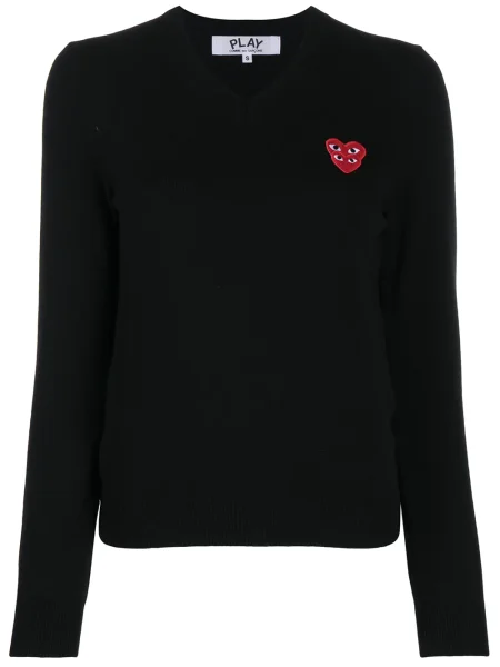 Top Comme Des Garcons Play cu decolteu în V cu motiv cu inimi negru