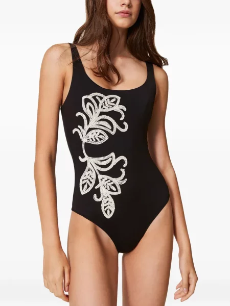 Costum de baie Twinset cu broderie negru
