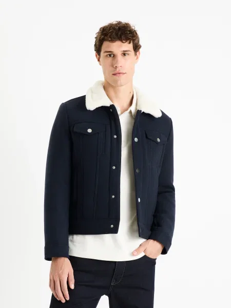 Geacă de blugi Celio cu blană albastru