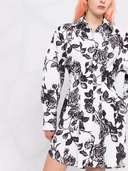 Rochie tip cămașă Msgm cu model floral de costum alb