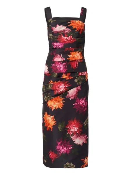 Rochie midi Carolina Herrera cu imagine drapată până la genunchi negru