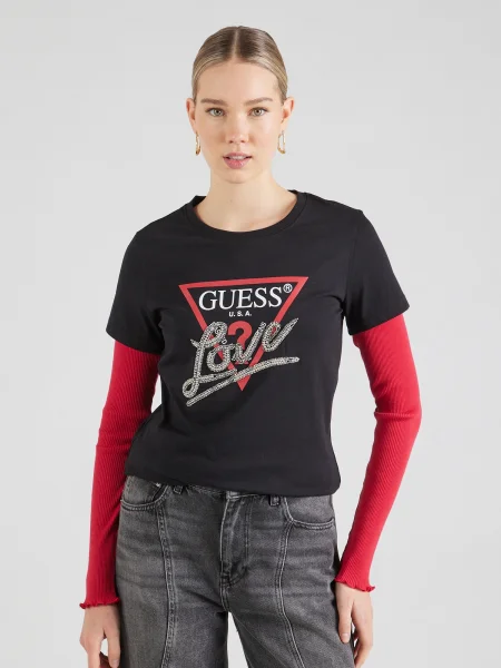 Guess Tricou Negru alb