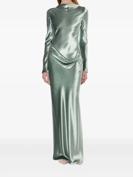Rochie maxi Alberta Ferretti din satin lungă de costum verde