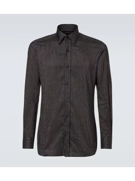 Svilena prugasta košulja Tom Ford crna