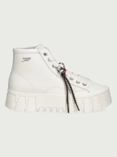 Sneakerși Tommy Jeans din piele cu platformă alb