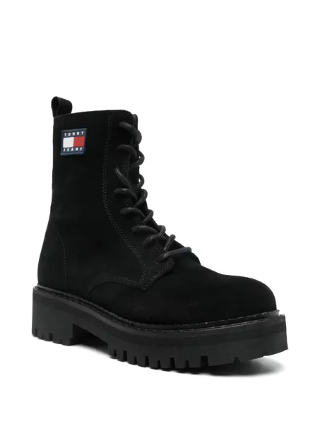 Botine Tommy Jeans din piele de căprioară negru