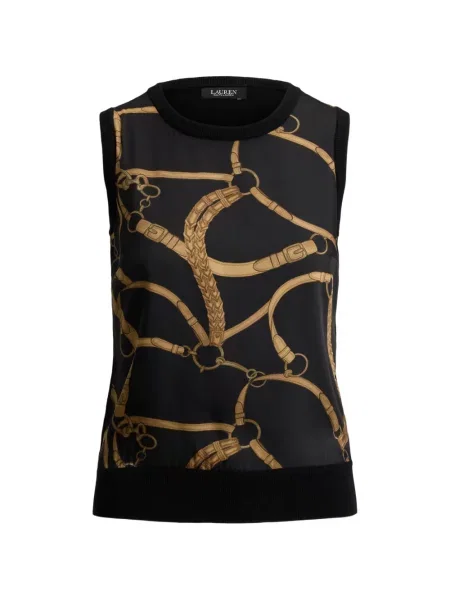Top Lauren Ralph Lauren fără mâneci cu imagine negru