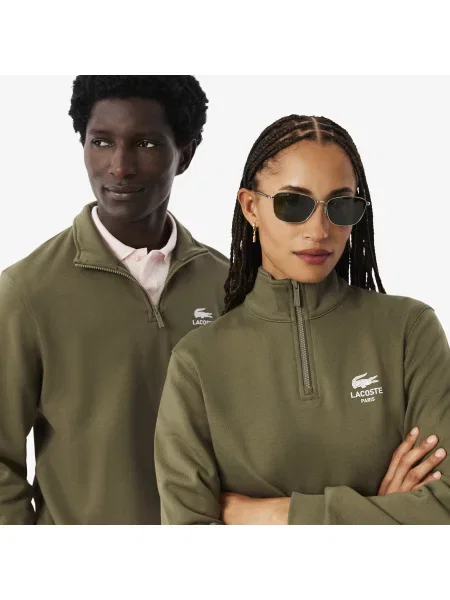 Lacoste Bluza Z Nadrukiem Z Wysokim Kołnierzem zielony
