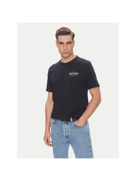 Tommy Hilfiger Majica Stack Mornarsko Regular Fit modra