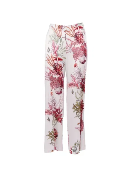 Pantaloni palazzo Shirtaporter cu model floral cu imagine alb