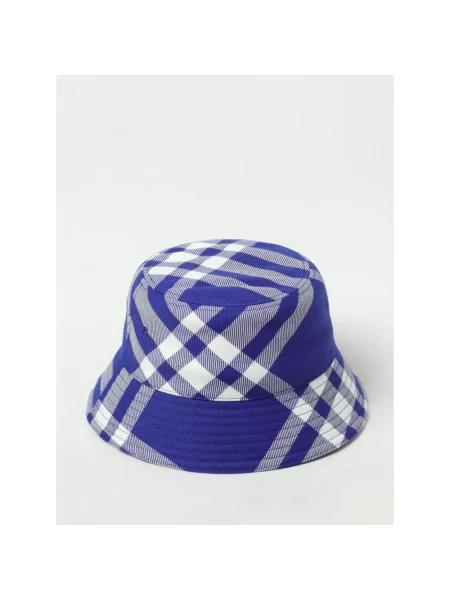 Czapka Burberry wełniana w kratę niebieska