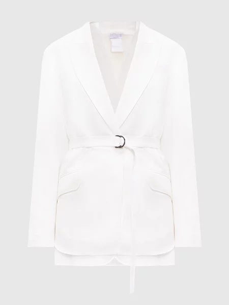 Двобортний жакет з льоном з ефектом накладання шарів Brunello Cucinelli білий
