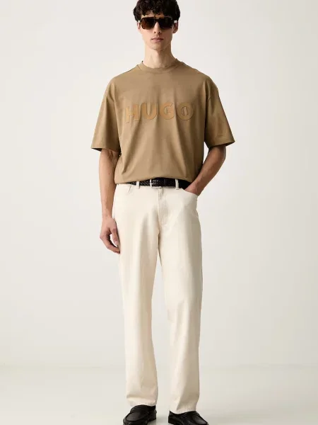 HUGO Tricou Dinkee | Oversize fit bej