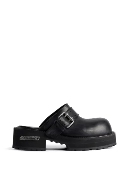 Papuci tip mules Balenciaga din piele cu cataramă cu bretele negru