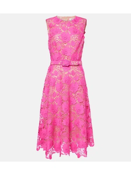 Rochie midi Oscar De La Renta cu model floral din dantelă până la genunchi roz