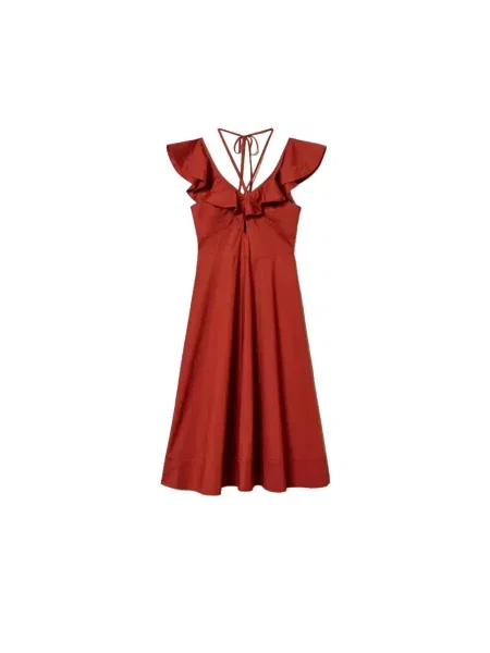 Sukienka midi Twinset z falbankami brązowa