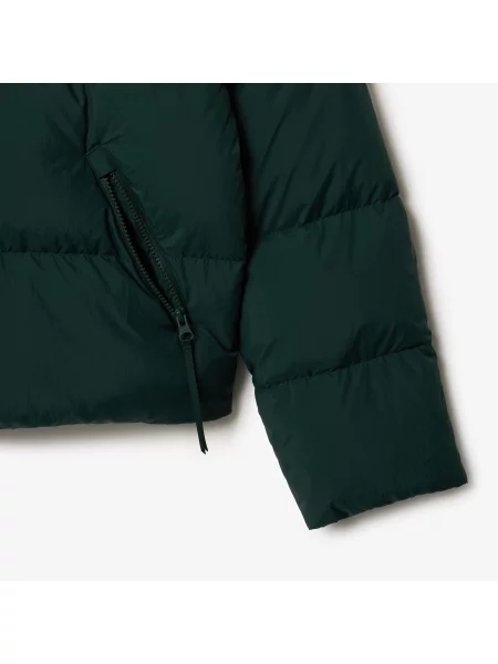 Lacoste Kurtka Puchowa Z Logo I Kapturem zielona