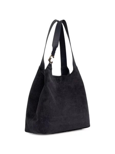 Geantă shopper Coccinelle de catifea cord negru