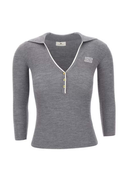 Tricou polo Elisabetta Franchi cu broderie tricotate gri