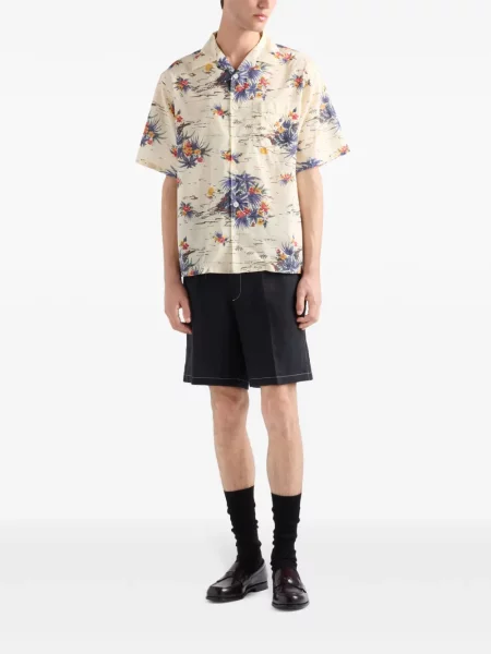 Cămașă Prada cu imagine tip Hawaii galben