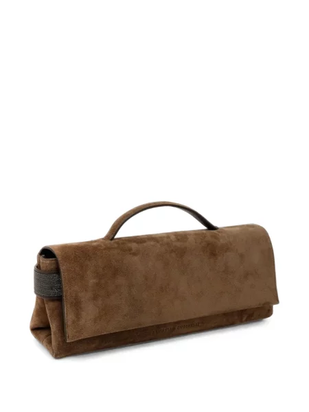 Clutch Brunello Cucinelli σουέτ περιδέραιο καφέ