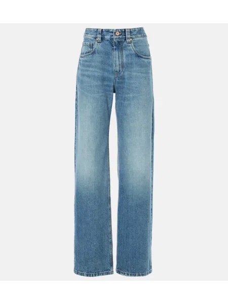 Blugi drepți Brunello Cucinelli cu talie înaltă albastru