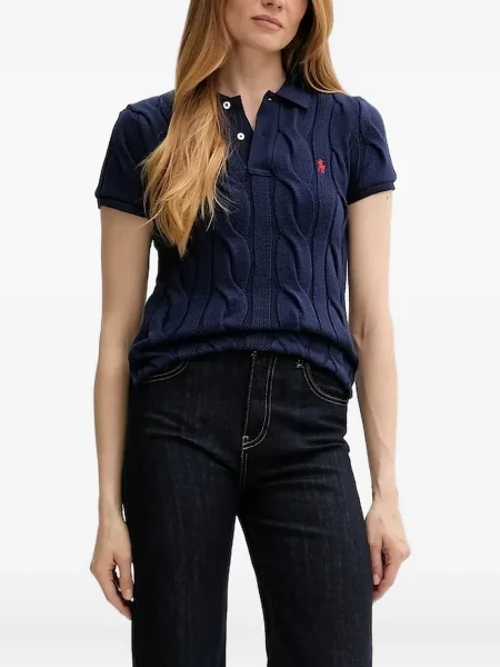 Tricou Polo Ralph Lauren tricotate cu decolteu în V lung verde