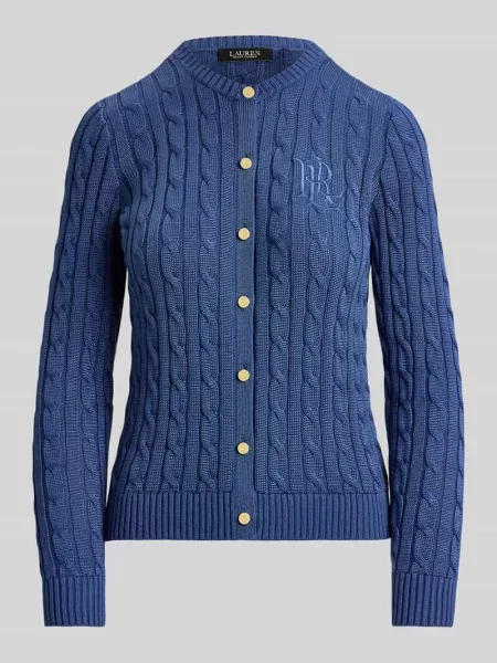 Kardigan rozpinany o kroju regular fit z czystej bawełny z wyhaftowanym logo Lauren Ralph Lauren fioletowy