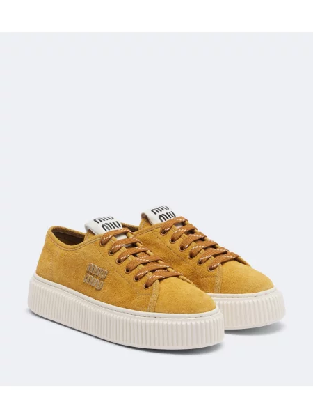 Sneakerși Miu Miu din piele de căprioară cu platformă maro