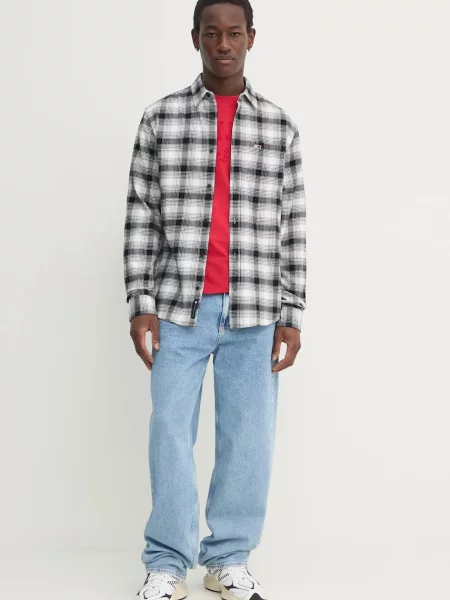 Košile Tommy Jeans regular s klasickým límcem černá