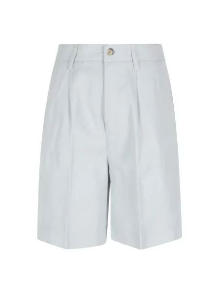 Lniane szorty Woolrich plisowane niebieskie