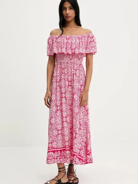 Рокля Answear.LAB среднодълга разкроена розово