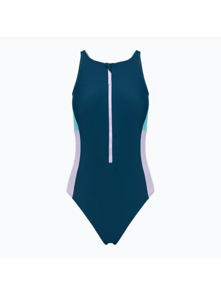 Speedo дамски бански костюм от една част Zip Colorblock dark teal синьо