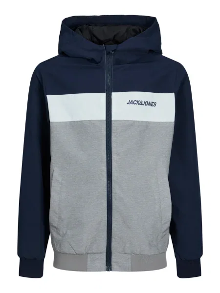 Jack & Jones Junior Přechodná bunda Rush námořnická modř / čedičová šedá bílá