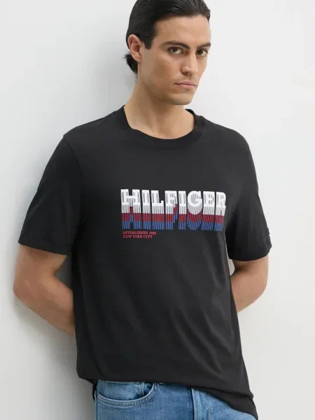 Тениска Tommy Hilfiger с принт черно