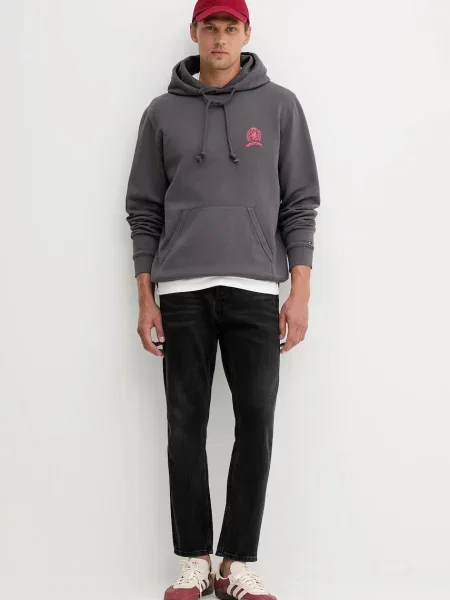 Pulover Tommy Jeans s kapuco siva